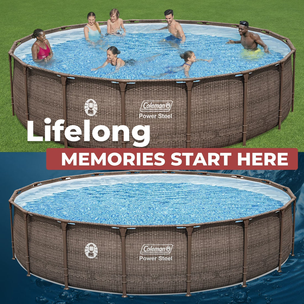 Coleman Power Steel 18ft Round Above Ground Pool Set - Durable Metal Frame For Long Lasting Family Fun
