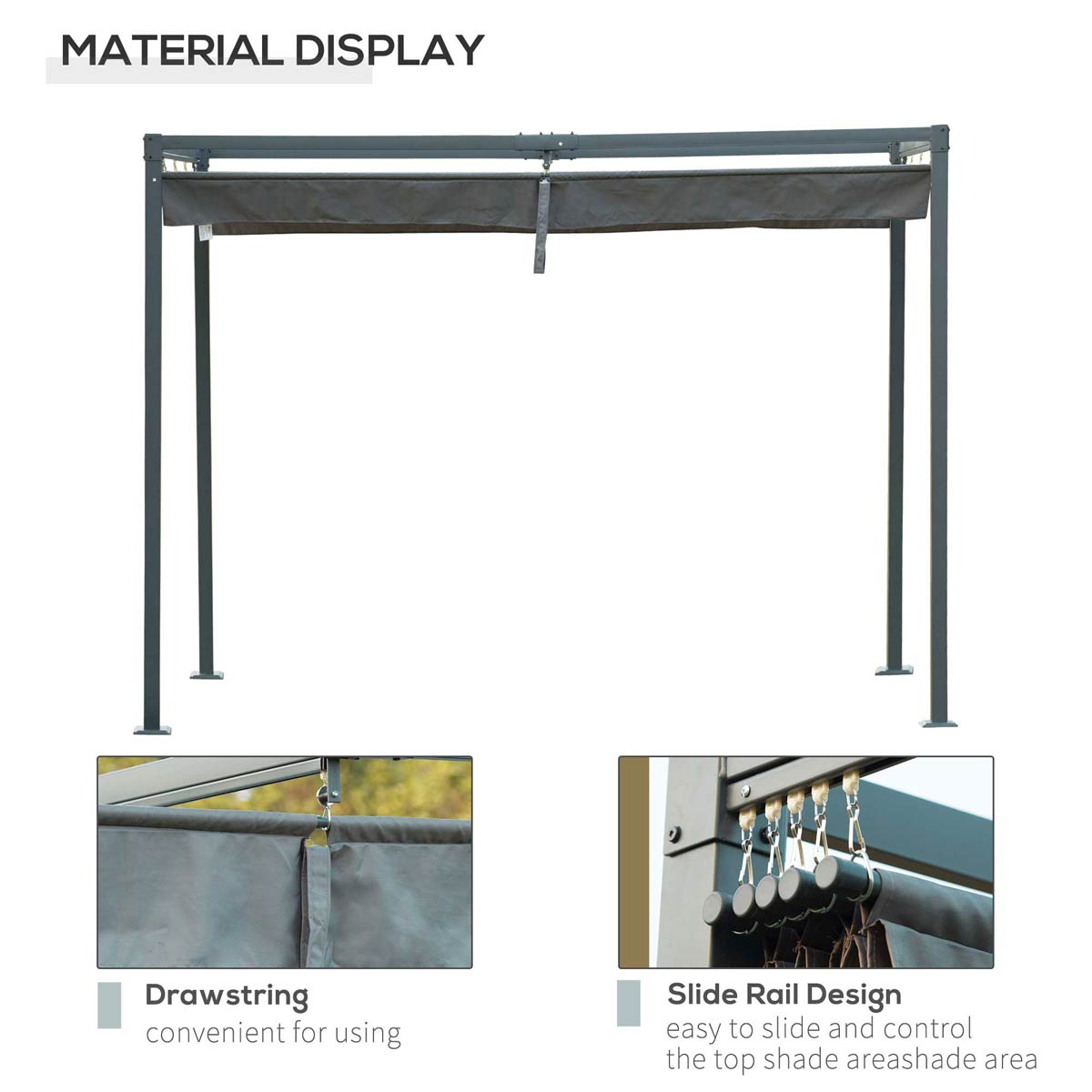 Outsunny 3 X 2M Metal Pergola Gazebo Patio Sun Shelter Retractable Canopy - Grey