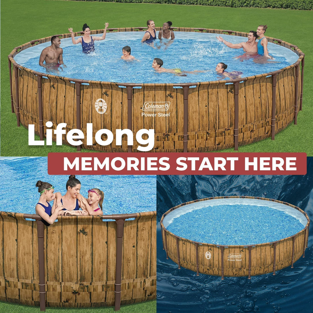 Coleman Power Steel 22 Ft Round Above Ground Pool Set - Durable Corrosion Resistant Steel Frame