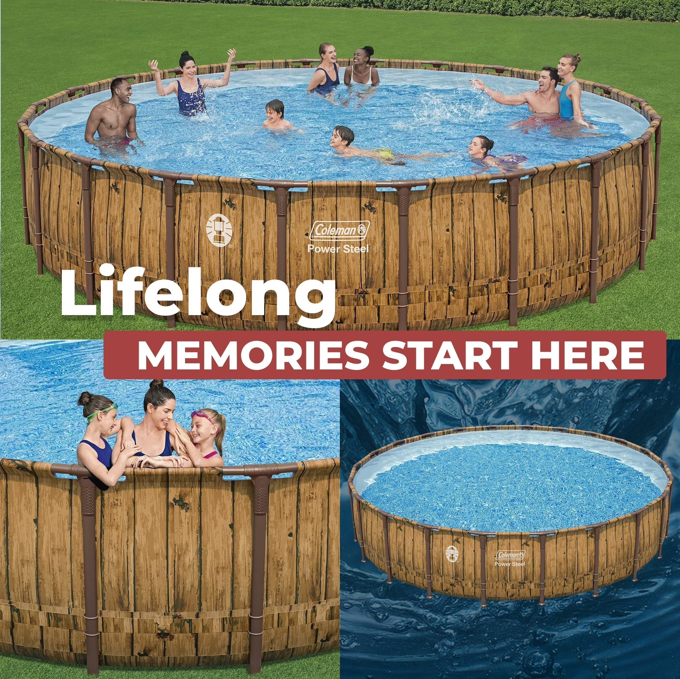Coleman Power Steel 22 Ft Round Above Ground Pool Set - Durable Corrosion Resistant Steel Frame