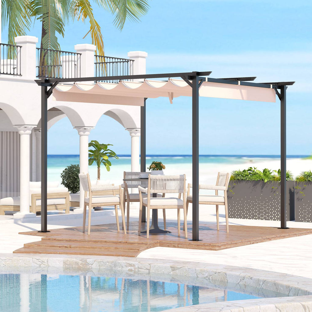 Outdoor Retractable Pergola with Canopy 2.4m/3m for Garden Lawn Patio Gazebo