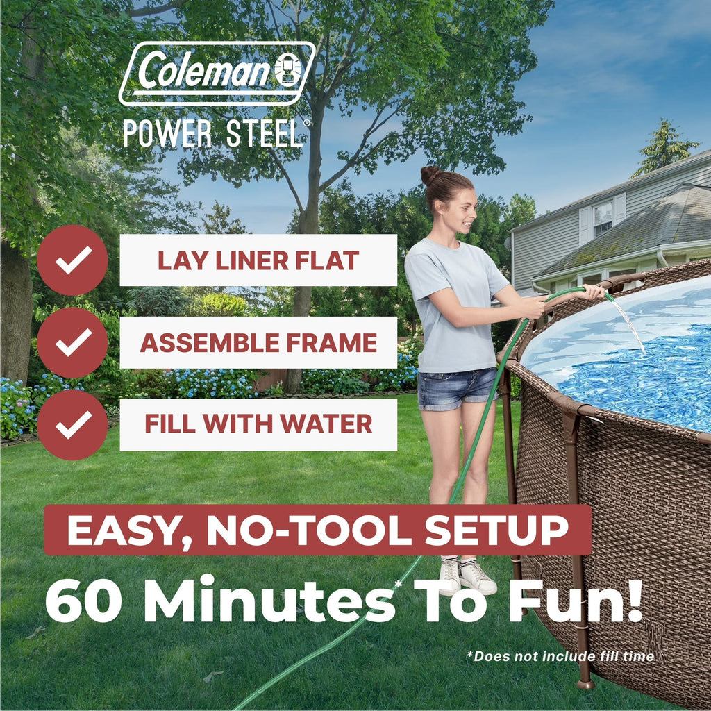 Coleman Power Steel 18ft Round Above Ground Pool Set - Durable Metal Frame For Long Lasting Family Fun