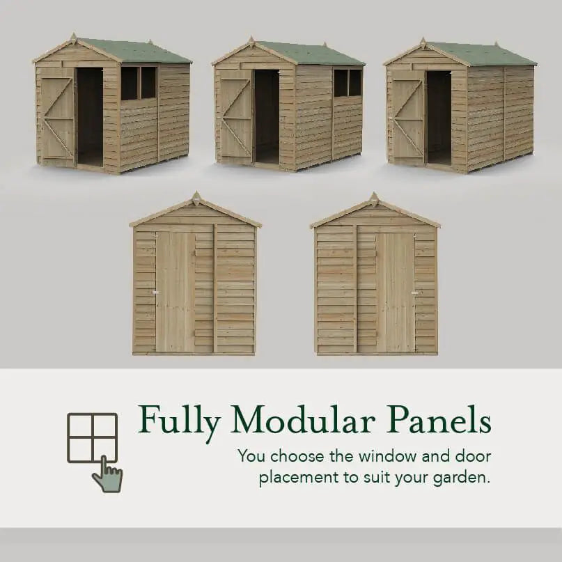 Forest 4Life Overlap Pressure Treated Pent Wooden Shed 8x6 - 25 Year Guarantee And Base Kit Included