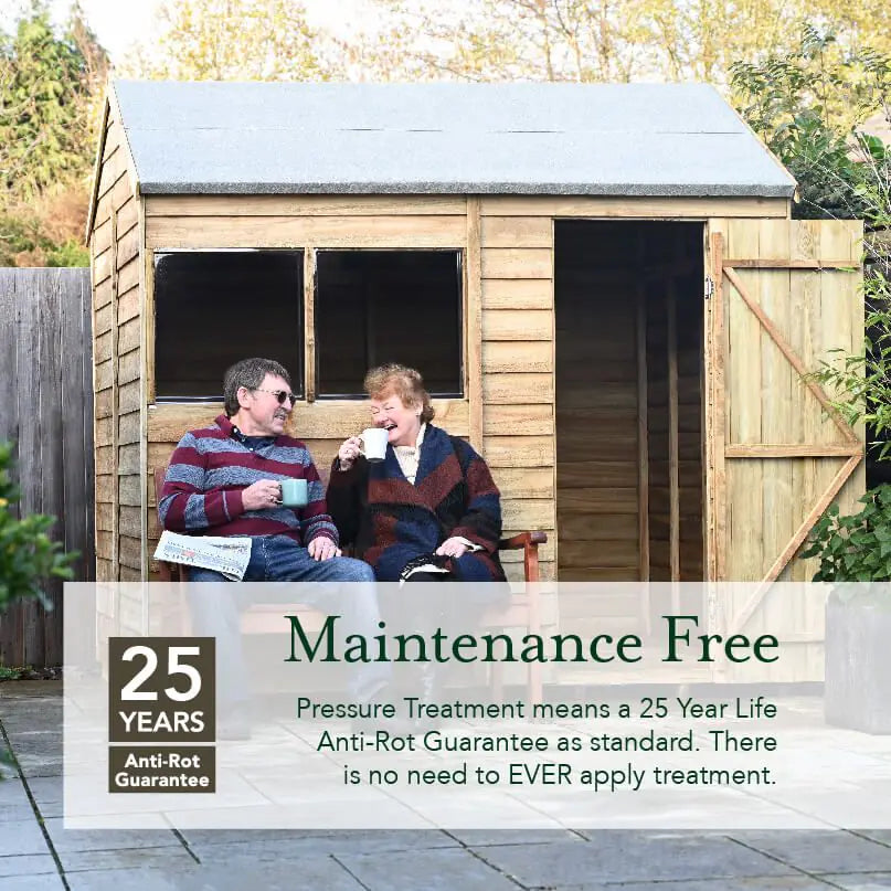 Forest 4Life Overlap Pressure Treated Pent Wooden Shed 8x6 - 25 Year Guarantee And Base Kit Included