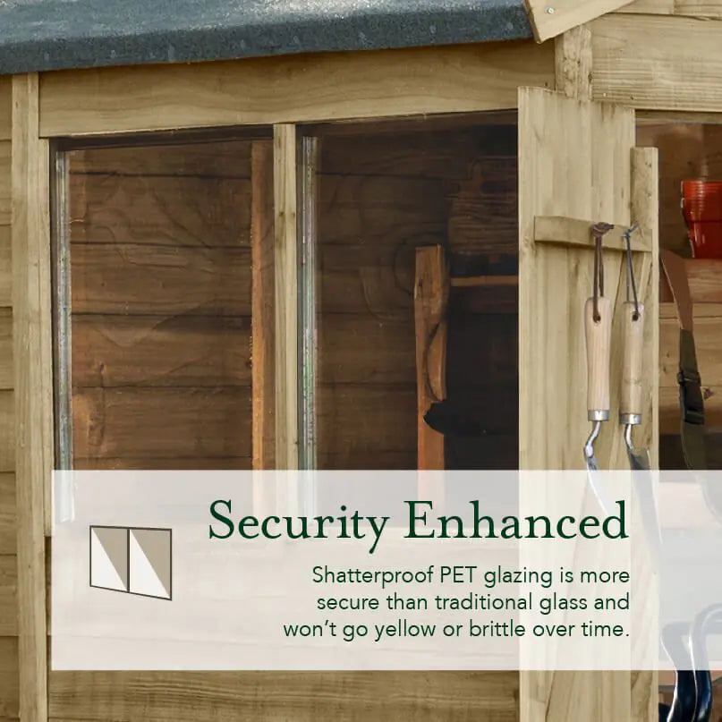 Forest 4Life Overlap Pressure Treated Pent Wooden Shed 8x6 - 25 Year Guarantee And Base Kit Included