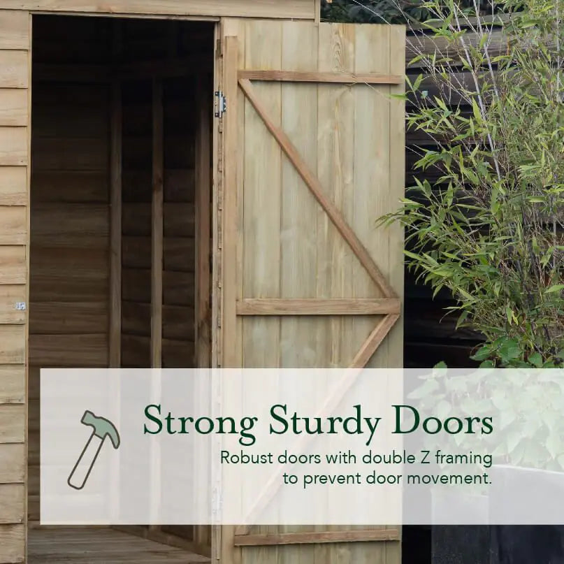 Forest 4Life Overlap Pressure Treated Pent Wooden Shed 8x6 - 25 Year Guarantee And Base Kit Included