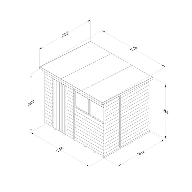 Forest 4Life Overlap Pressure Treated Pent Wooden Shed 8x6 - 25 Year Guarantee And Base Kit Included