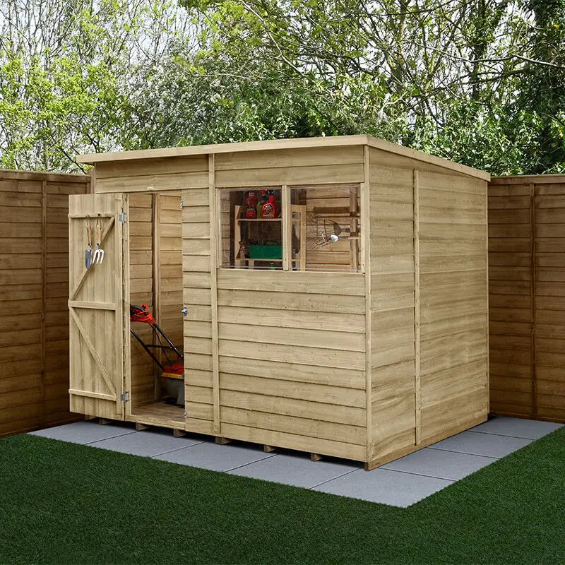 Forest 4Life Overlap Pressure Treated Pent Wooden Shed 8x6 - 25 Year Guarantee And Base Kit Included