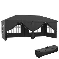 Outsunny 3x6m Garden Pop Up Gazebo With Sidewalls Windows Carry Bag Black - Quick Assembly Outdoor Party Shelter