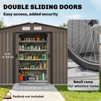 Outsunny 9 x 6ft Metal Garden Shed, Outdoor Storage Tool House with Ventilation Slots, Foundation Kit and Lockable Double Doors, Brown