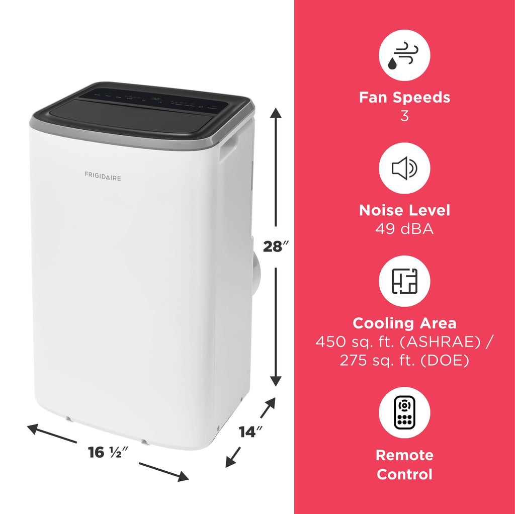 Frigidaire 3-In-1 Portable Room Air Conditioner 10000 BTU ASHRAE 6500 DOE - Cools Up To 450 Sq Ft Quiet Operation