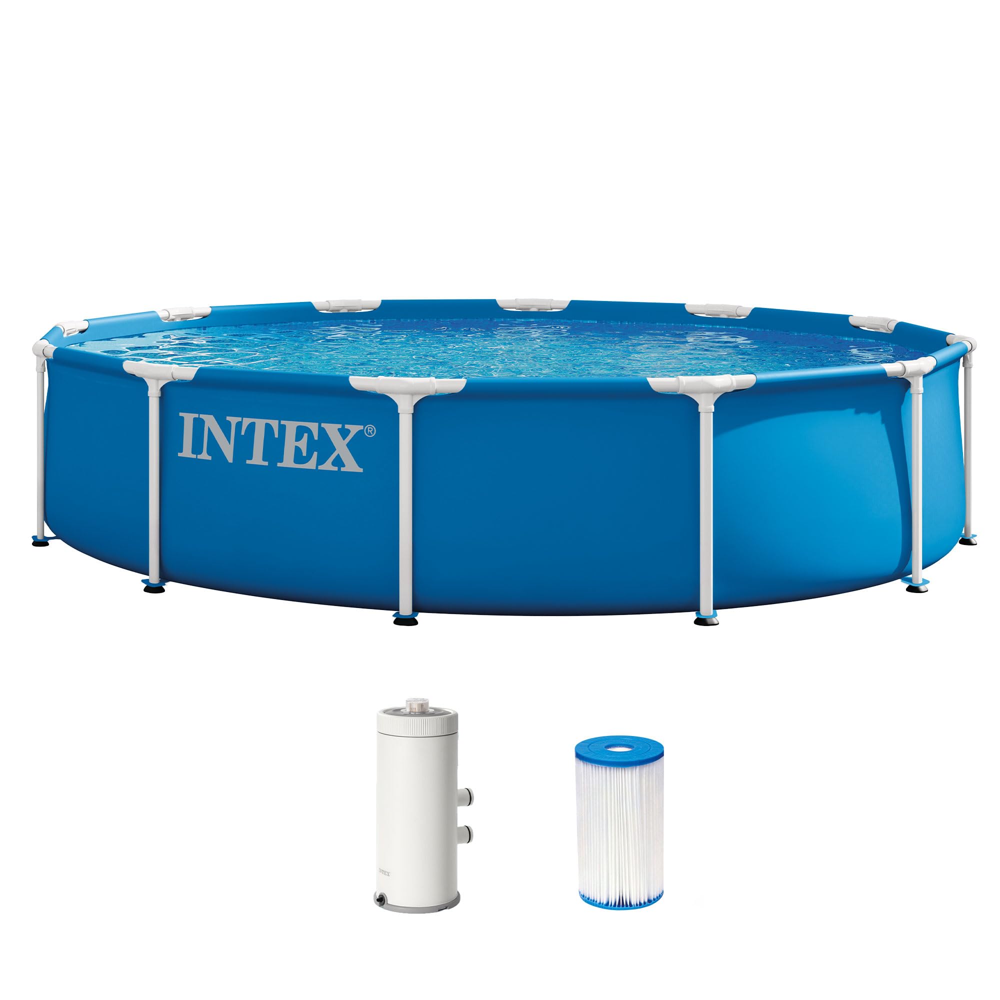 Intex Metal Frame Pool Set 12ft x 30in - Easy to Assemble Above Ground Pool With 530 GPH Pump