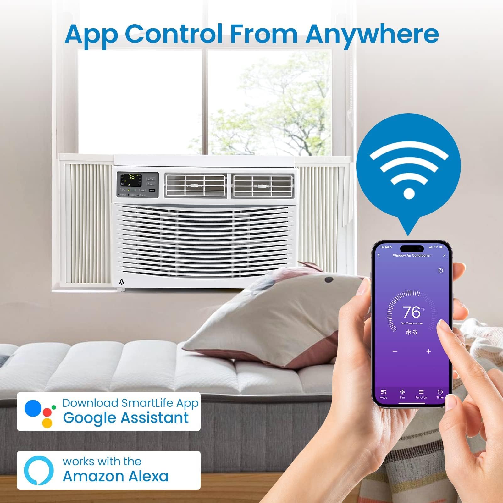 MERXENG 8000 BTU Window Air Conditioner - Energy Efficient Quiet Operation With Remote Control And WiFi Plus