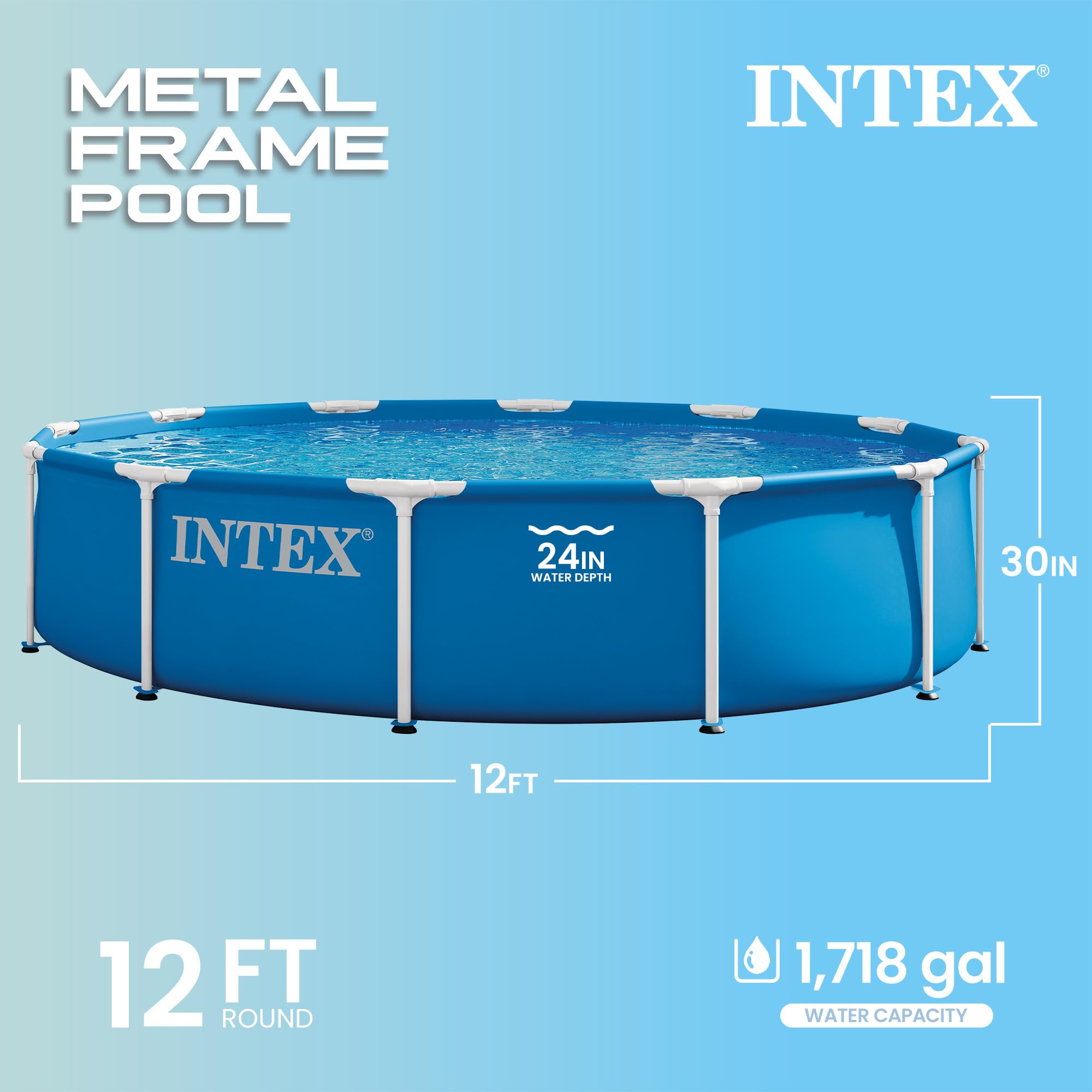 Intex Metal Frame Pool Set 12ft x 30in - Easy to Assemble Above Ground Pool With 530 GPH Pump