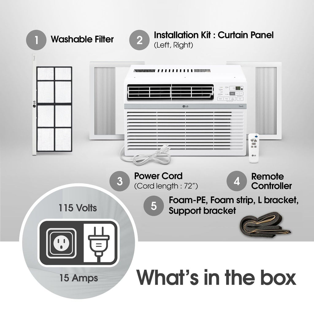 LG 8000 BTU Window Air Conditioner - Quiet 53 dB Operation With Remote And 3 Cooling Speeds