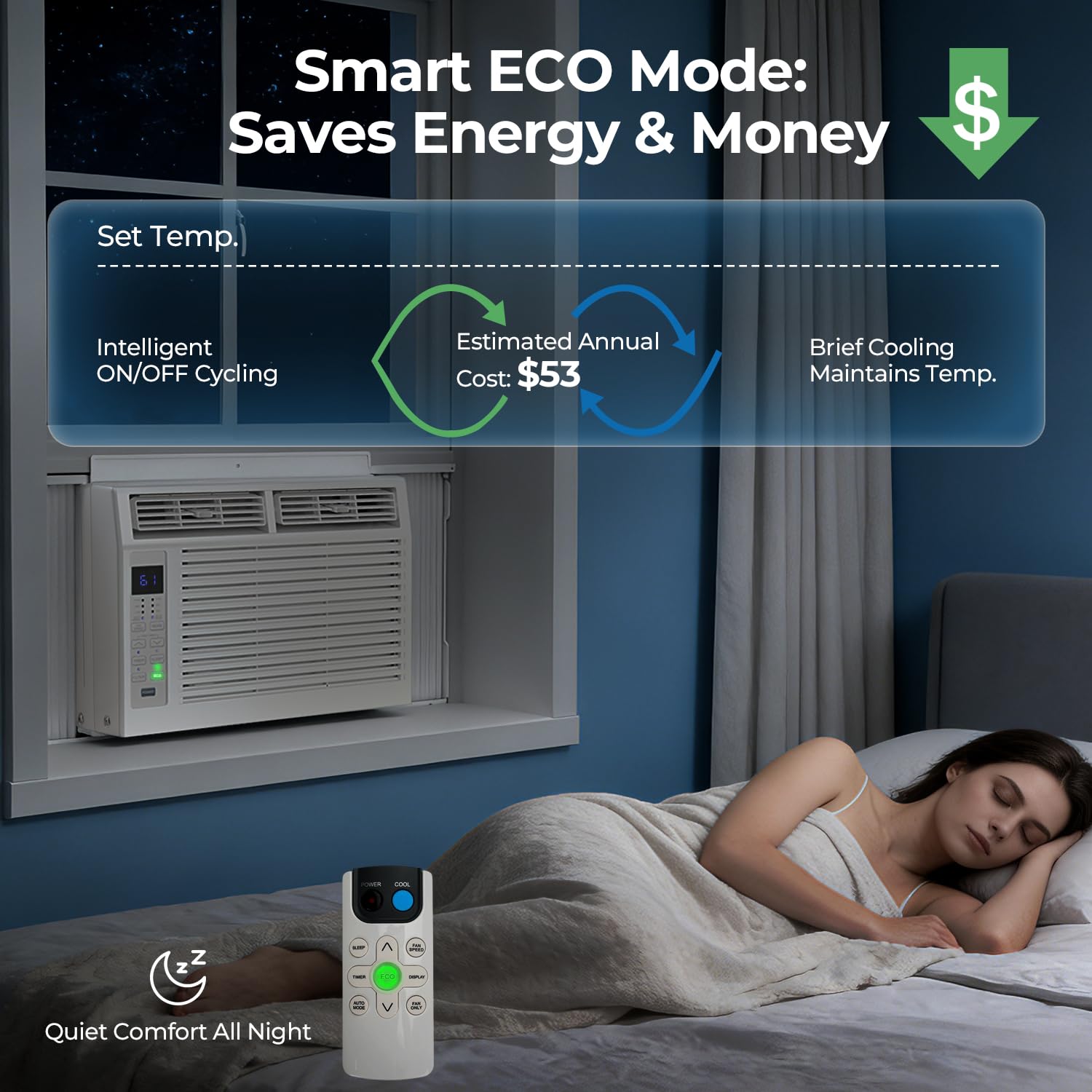ZAFRO 6000 BTU Window AC 3 In 1 Dehumidifier For Bedroom Up To 250 Sq Ft Quiet Energy Saving With Remote - Fast Cooling