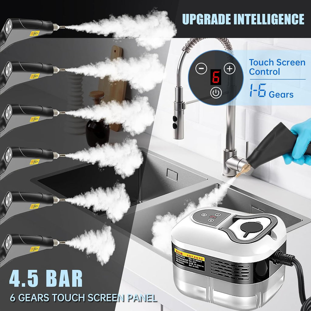 XUZIE Powerful 2500W Steam Cleaner Handheld - 15s Fast Heat Up, 6 Levels, Deep Cleaning for Floors, Kitchen, Bath, Car