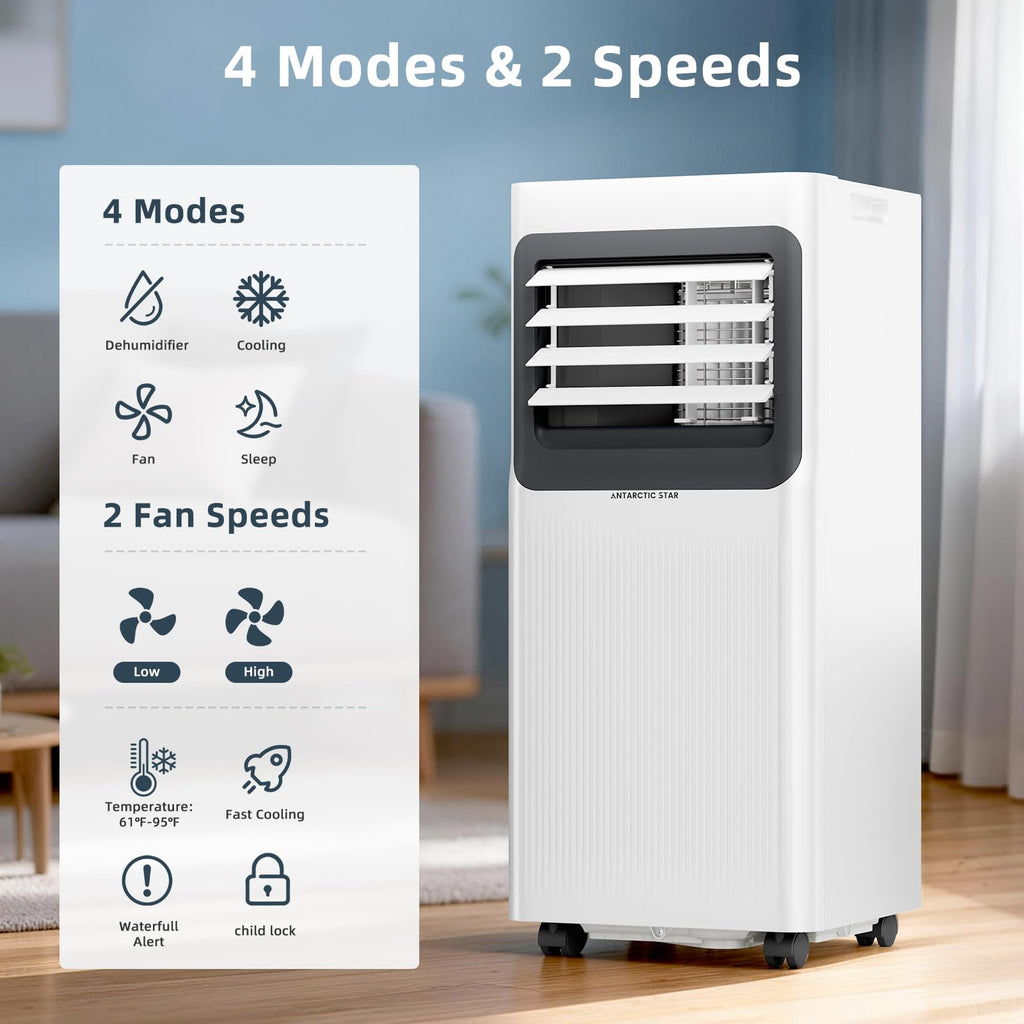 Antarctic Star 8000 BTU Portable Air Conditioner 5 In 1 Unit With Cool Dehumidifier Fan Sleep Timer Auto Swing