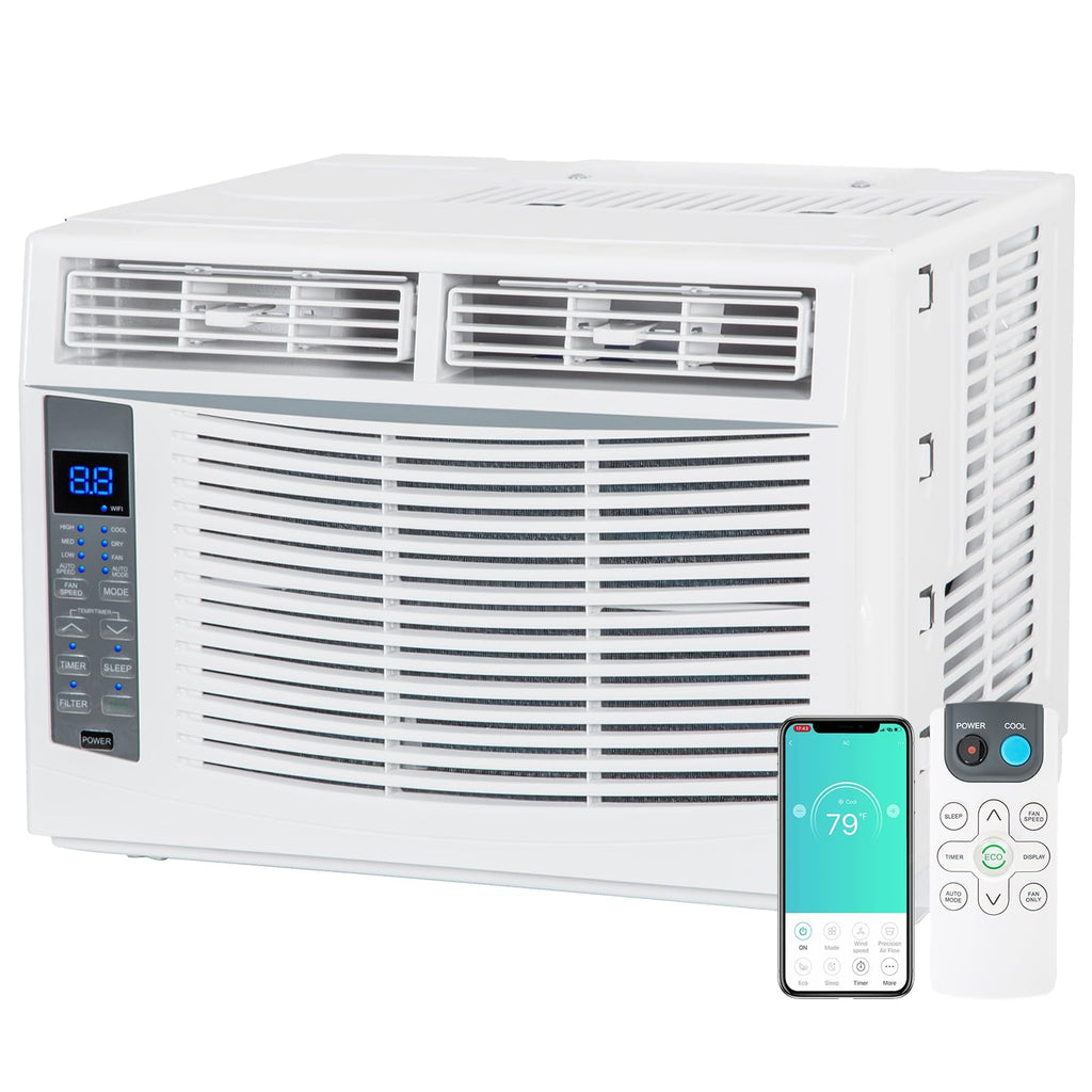 Hykolity 6000 BTU WiFi Window Air Conditioner - Smart Remote Energy Saving Easy Install Kit Cools Up To 250 Sq Ft