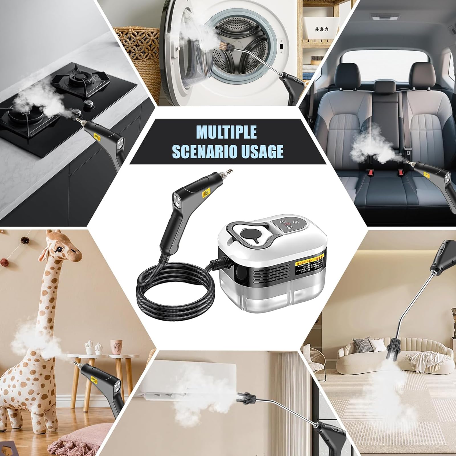 XUZIE Powerful 2500W Steam Cleaner Handheld - 15s Fast Heat Up, 6 Levels, Deep Cleaning for Floors, Kitchen, Bath, Car