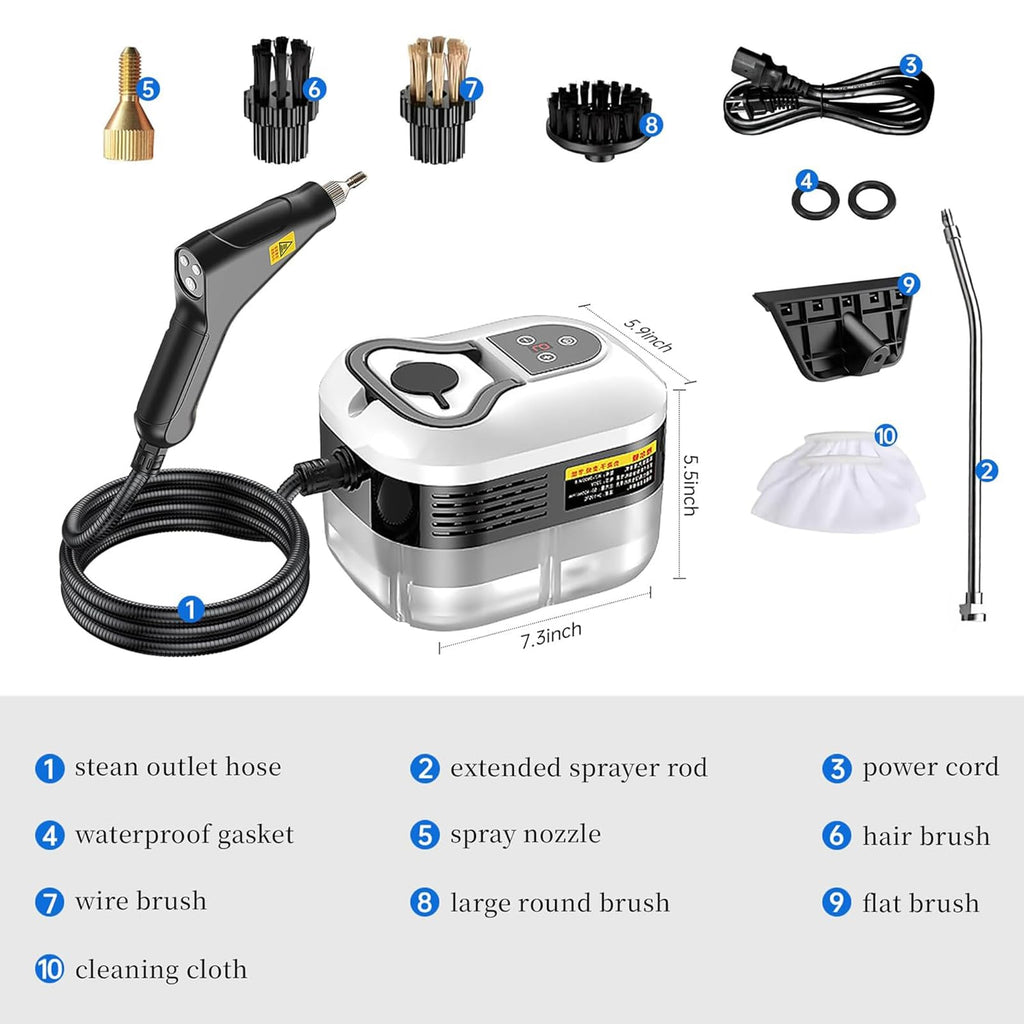 XUZIE Powerful 2500W Steam Cleaner Handheld - 15s Fast Heat Up, 6 Levels, Deep Cleaning for Floors, Kitchen, Bath, Car