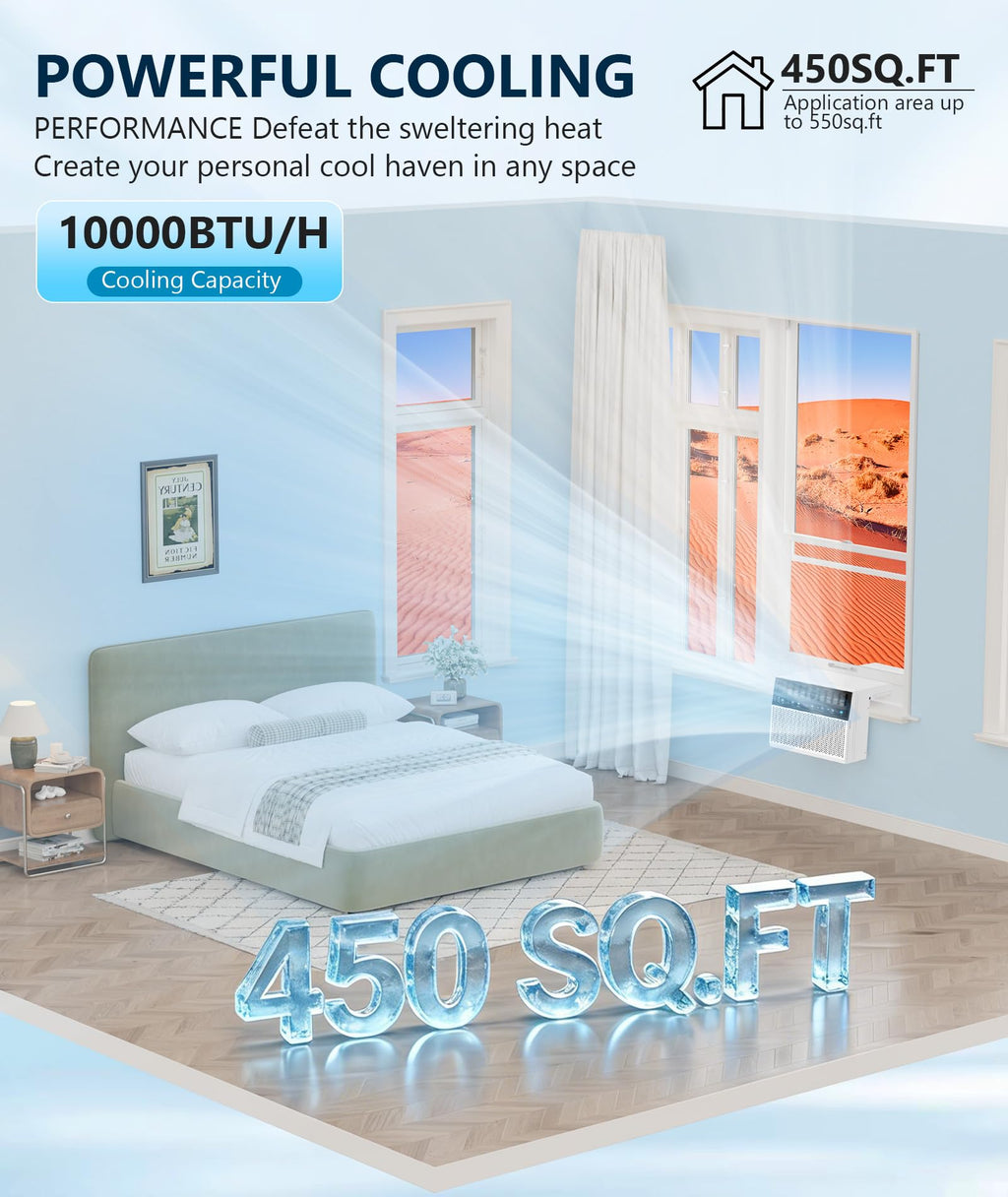 KISSAIR 10000 BTU U Shaped Window AC - 3 In 1 With Dehumidifier And Fan Timer And ECO Mode For Rooms Up To 450 SqFt