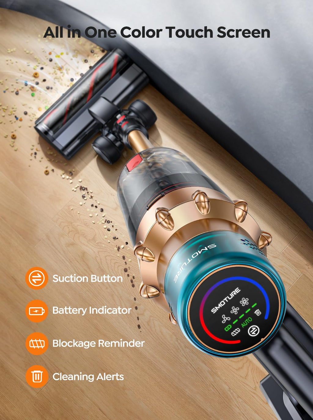 SMOTURE Cordless Vacuum Cleaner - 650W Brushless Motor With 55kPa Suction And 70 Minute Runtime