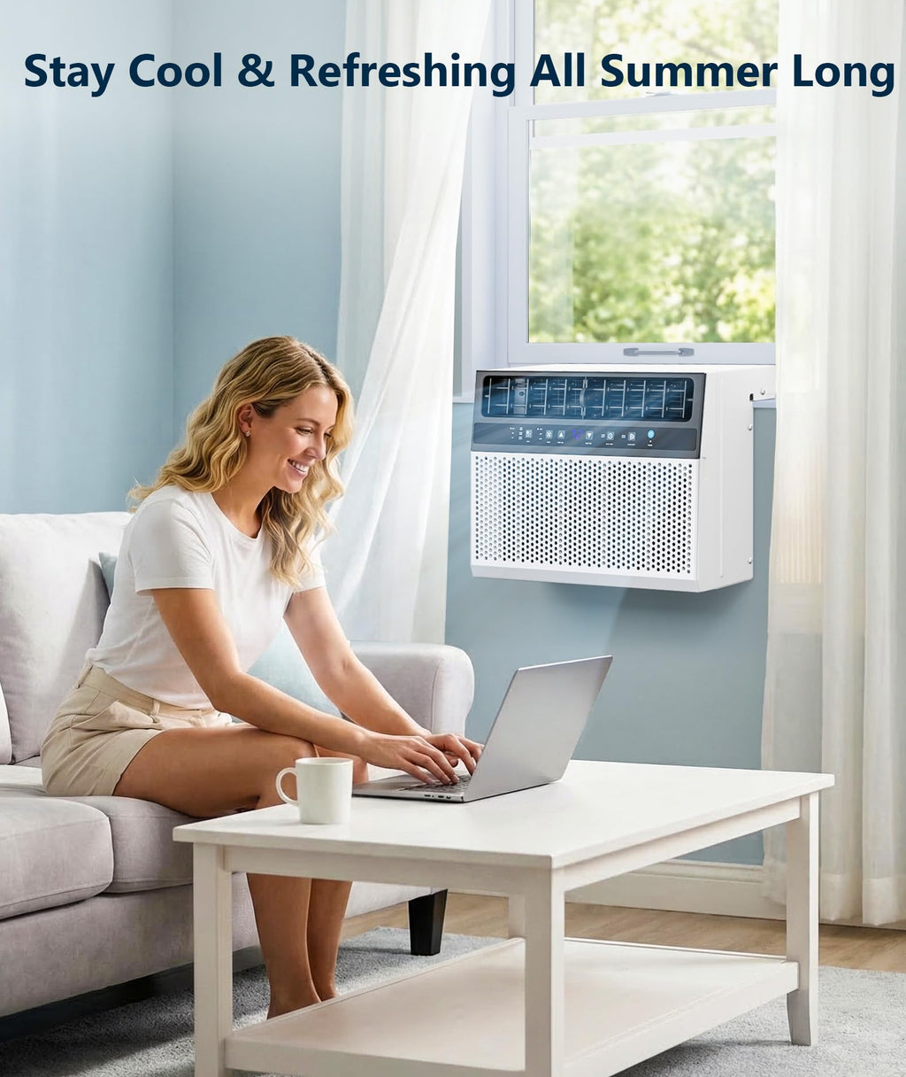 KISSAIR 10000 BTU U Shaped Window AC - 3 In 1 With Dehumidifier And Fan Timer And ECO Mode For Rooms Up To 450 SqFt