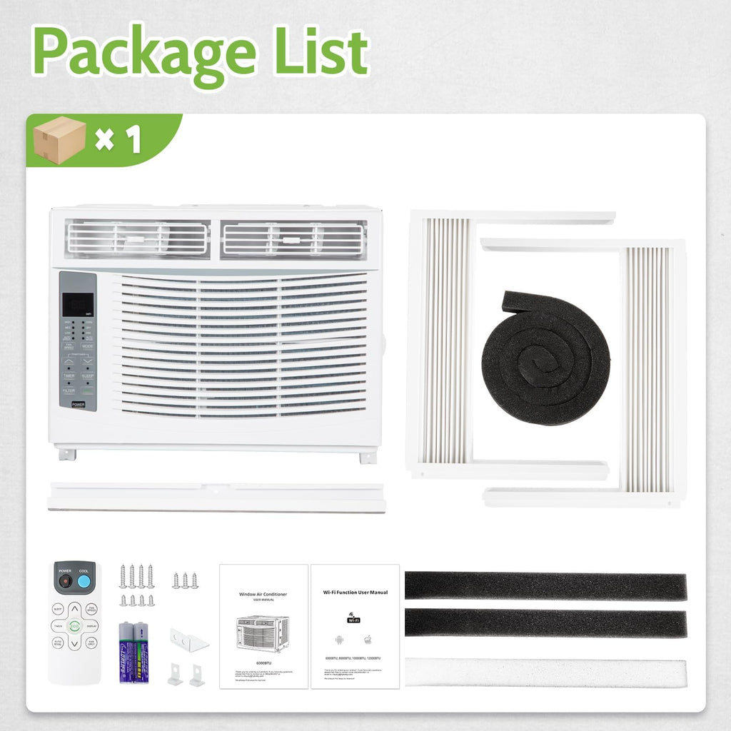 Hykolity 6000 BTU WiFi Window Air Conditioner - Smart Remote Energy Saving Easy Install Kit Cools Up To 250 Sq Ft