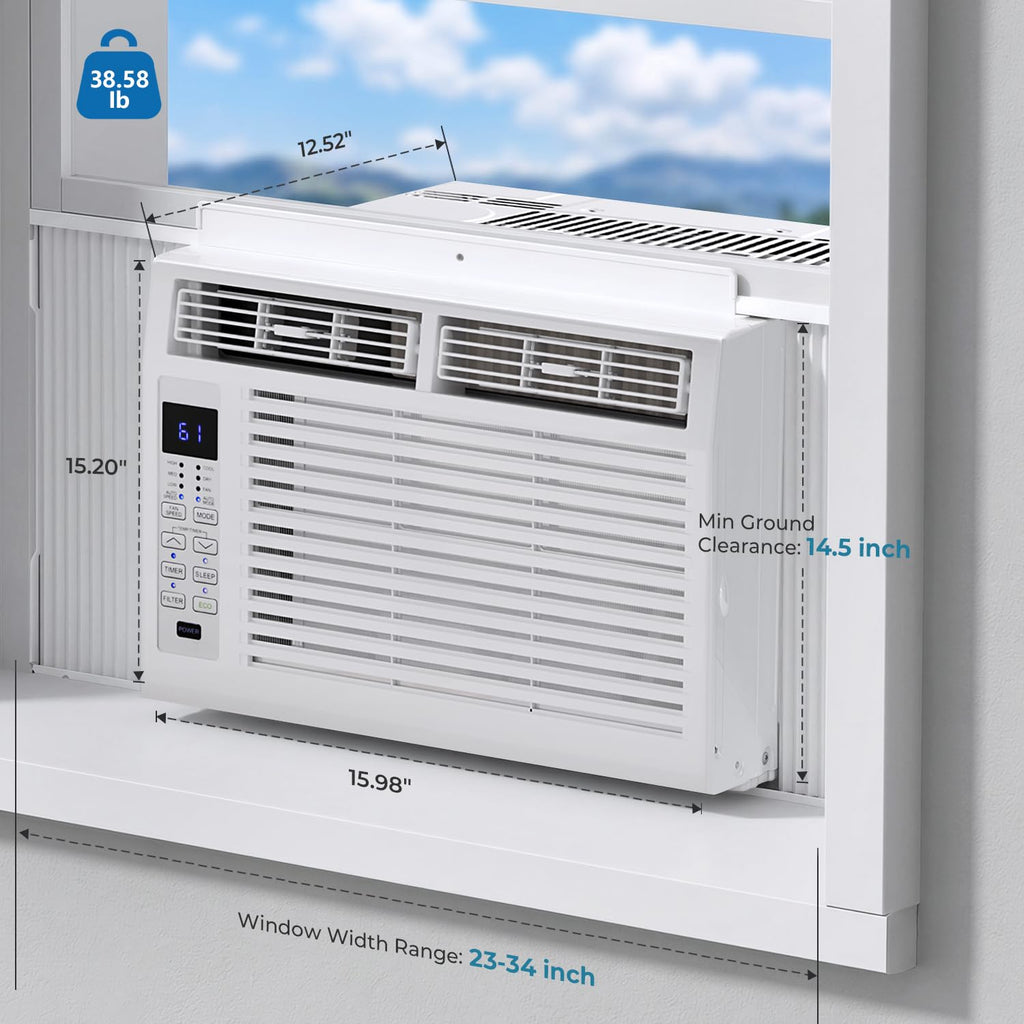 ZAFRO 6000 BTU Window AC 3 In 1 Dehumidifier For Bedroom Up To 250 Sq Ft Quiet Energy Saving With Remote - Fast Cooling