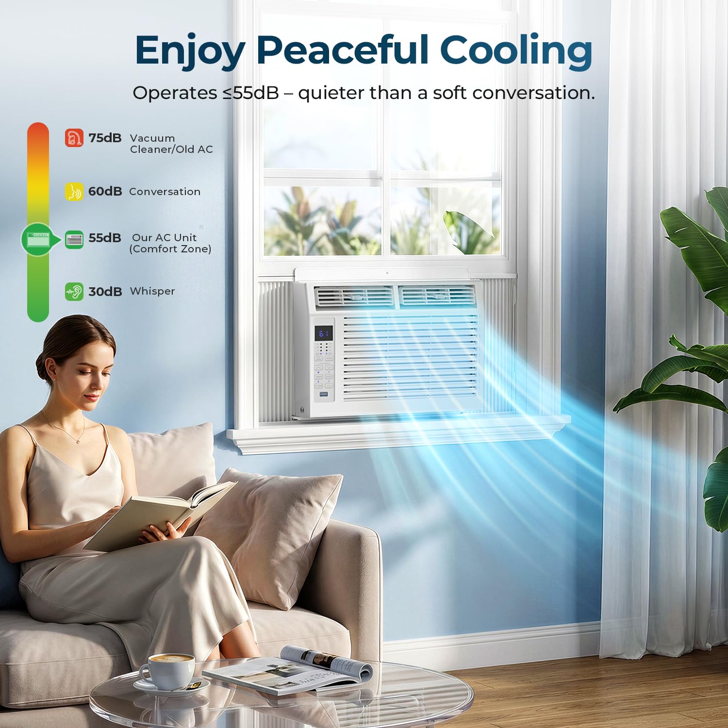 ZAFRO 6000 BTU Window AC 3 In 1 Dehumidifier For Bedroom Up To 250 Sq Ft Quiet Energy Saving With Remote - Fast Cooling