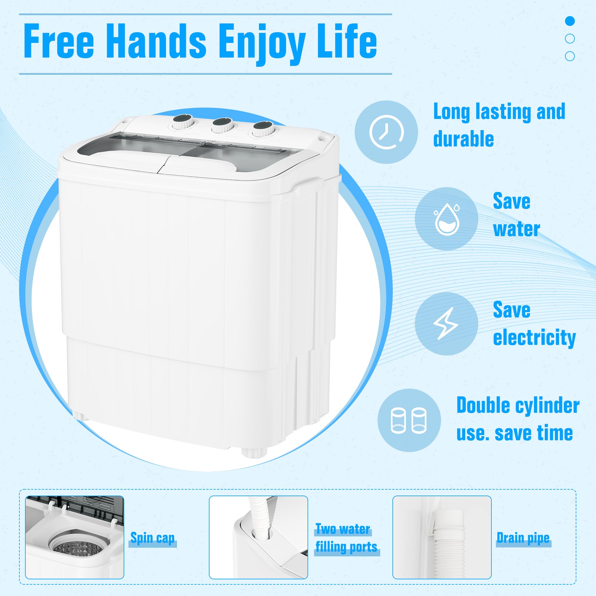 SUNCROWN Portable Twin Tub Semi Automatic Washing Machine - Energy Saving Compact Laundry for Apartments and RVs