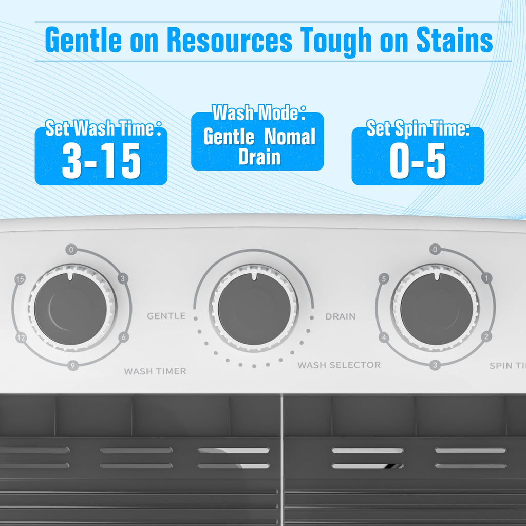 SUNCROWN Portable Twin Tub Semi Automatic Washing Machine - Energy Saving Compact Laundry for Apartments and RVs