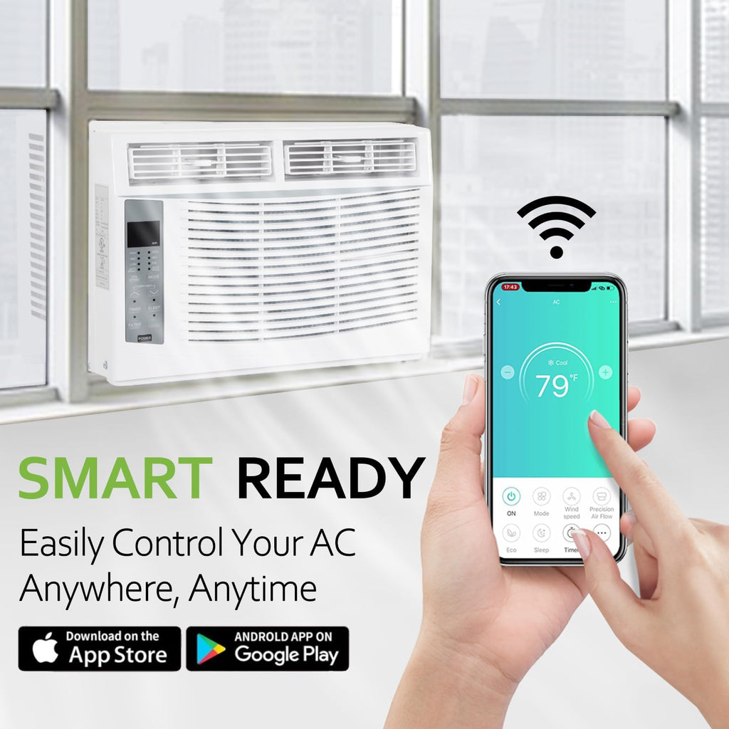 Hykolity 6000 BTU WiFi Window Air Conditioner - Smart Remote Energy Saving Easy Install Kit Cools Up To 250 Sq Ft