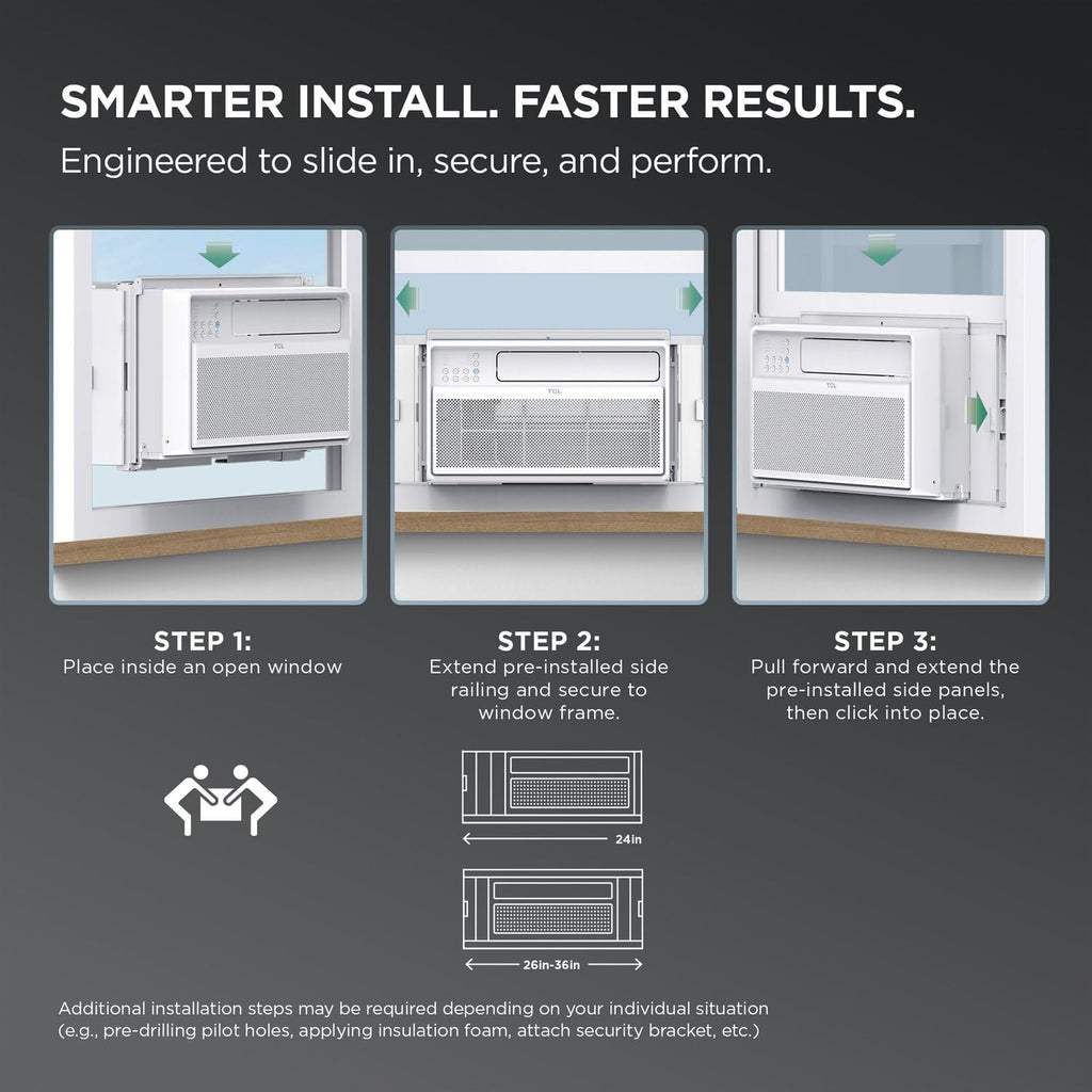 TCL 8,000 BTU Q Series Smart Inverter Window AC - Ultra Quiet 40 Decibel Works With Alexa And Google Assistant