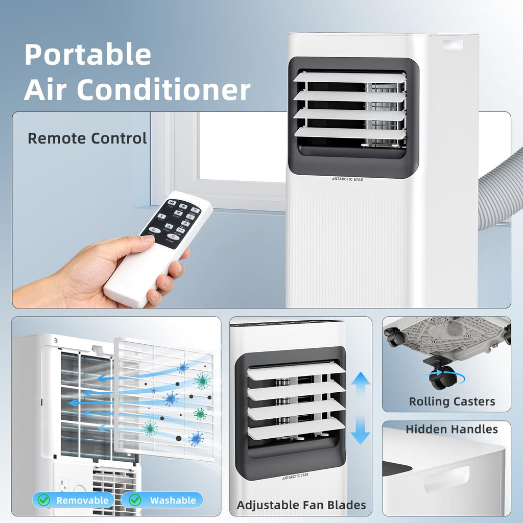 Antarctic Star 8000 BTU Portable Air Conditioner 5 In 1 Unit With Cool Dehumidifier Fan Sleep Timer Auto Swing