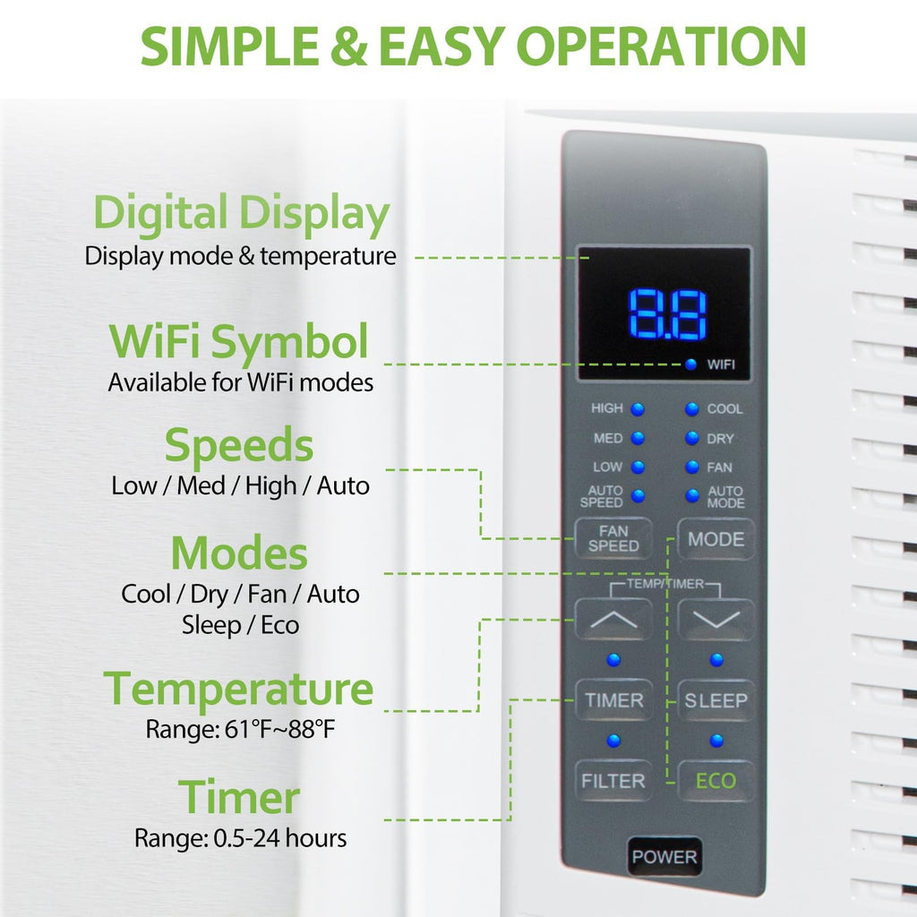 Hykolity 6000 BTU WiFi Window Air Conditioner - Smart Remote Energy Saving Easy Install Kit Cools Up To 250 Sq Ft