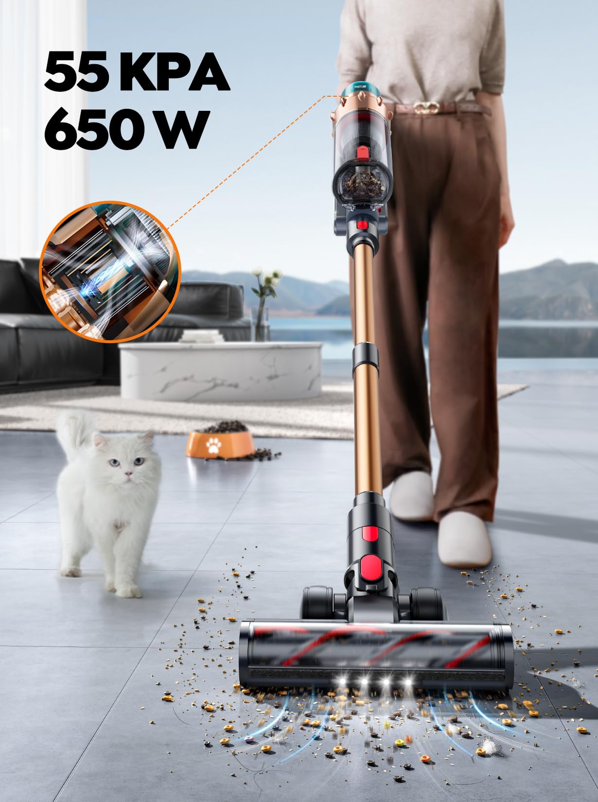 SMOTURE Cordless Vacuum Cleaner - 650W Brushless Motor With 55kPa Suction And 70 Minute Runtime