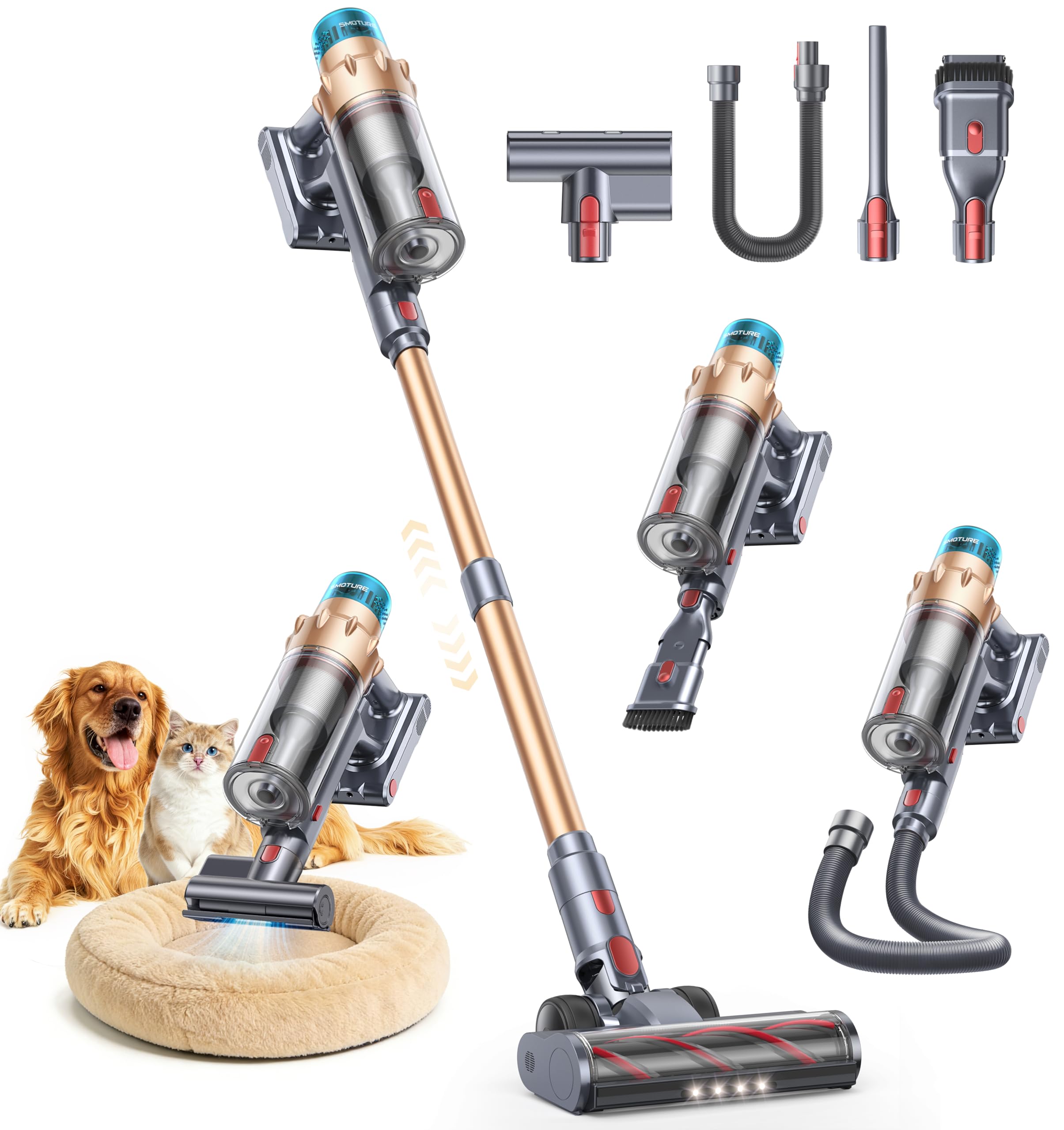 SMOTURE Cordless Vacuum Cleaner - 650W Brushless Motor With 55kPa Suction And 70 Minute Runtime