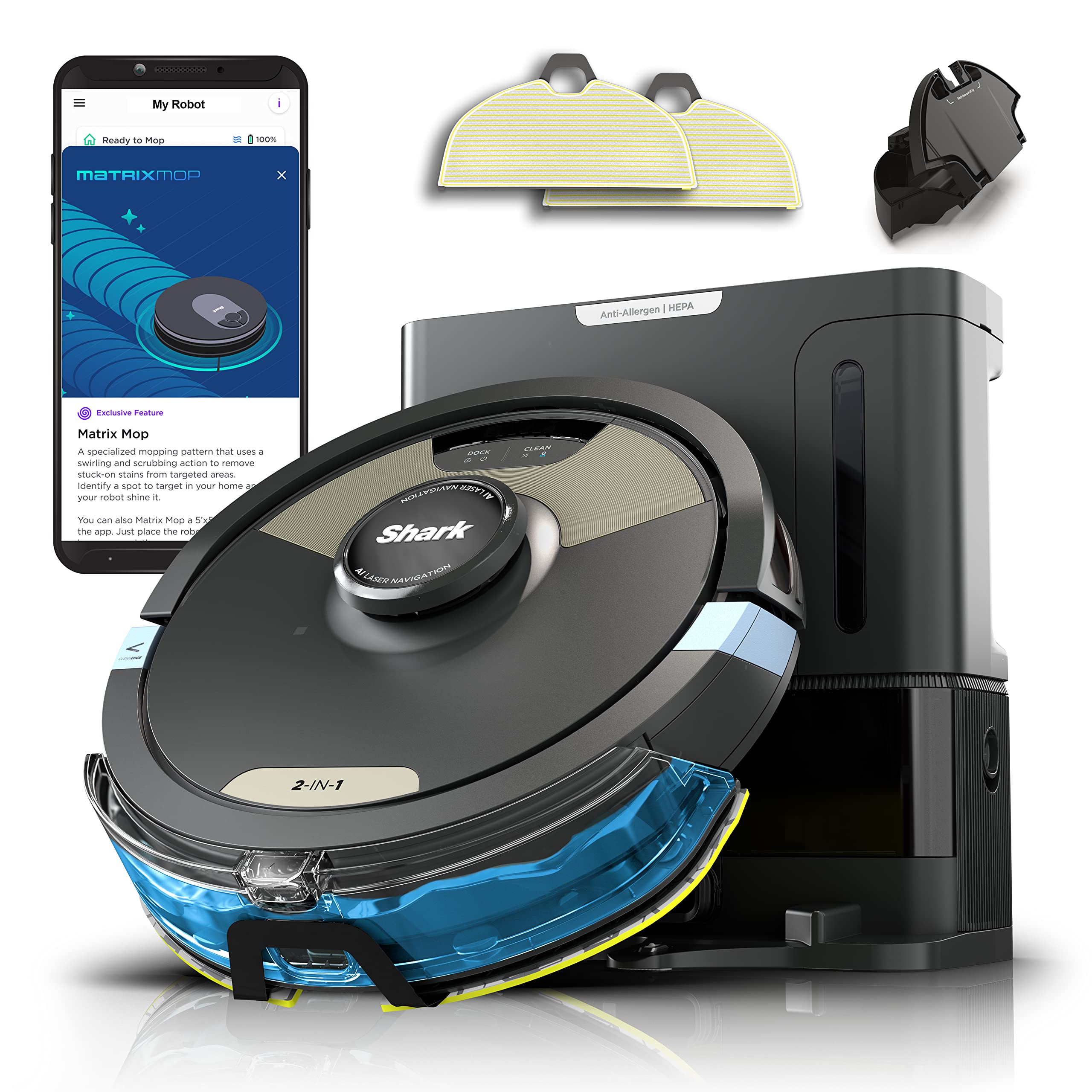 Shark AI Ultra 2-In-1 Robot Vacuum And Mop - Sonic Mopping Matrix Clean Self-Emptying Base
