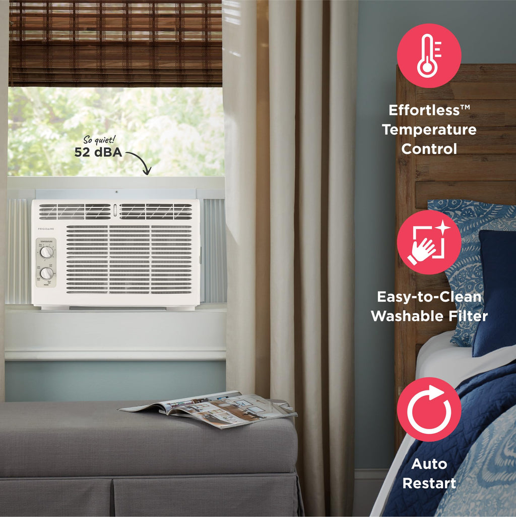 Frigidaire 5000 BTU Window Air Conditioner - Quiet Operation And Effortless Temperature Control For Up To 150 Sq Ft