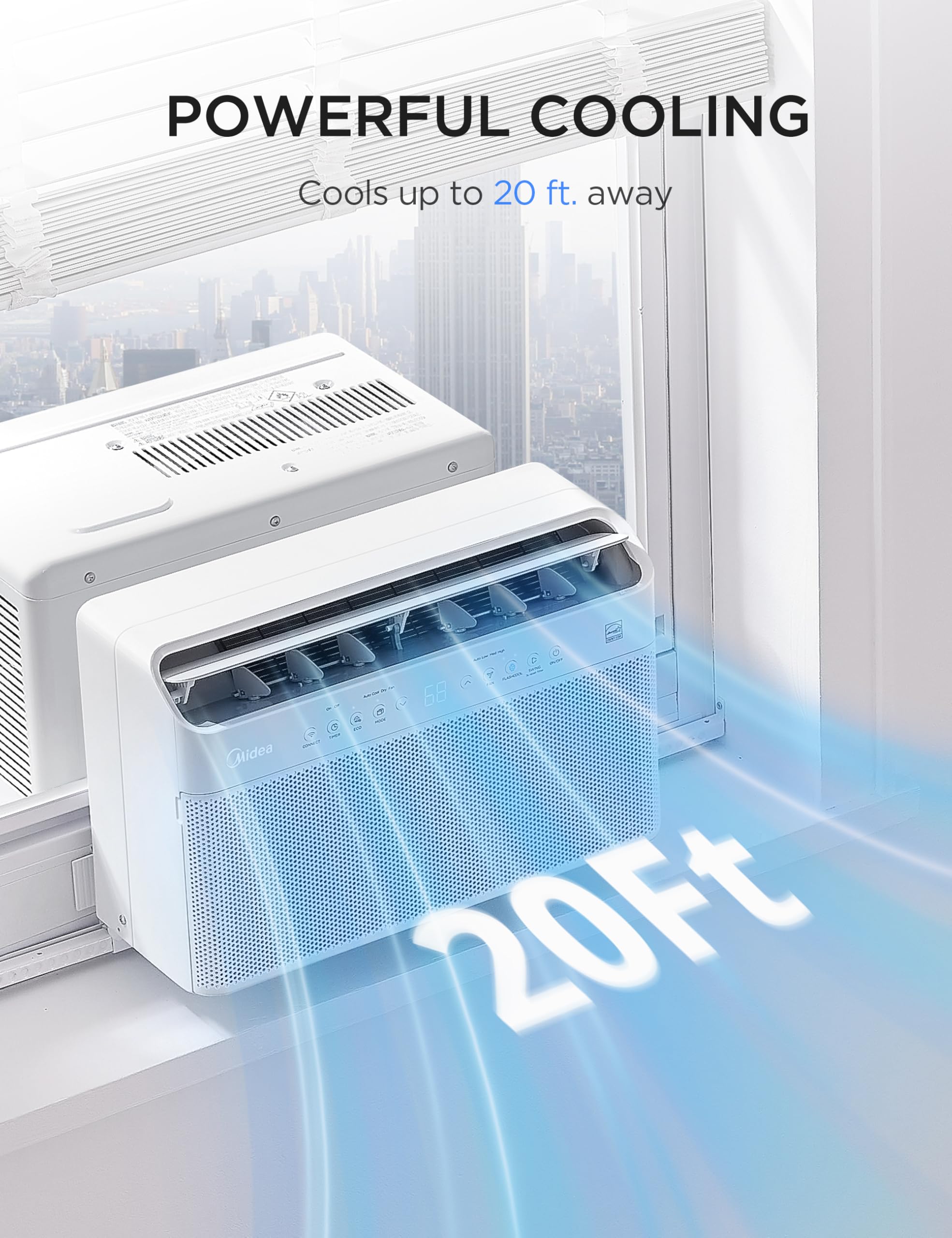 Midea U Smart Inverter Window AC 12,000 BTU - Ultra Quiet U Shaped Design Alexa Google Assistant Compatible