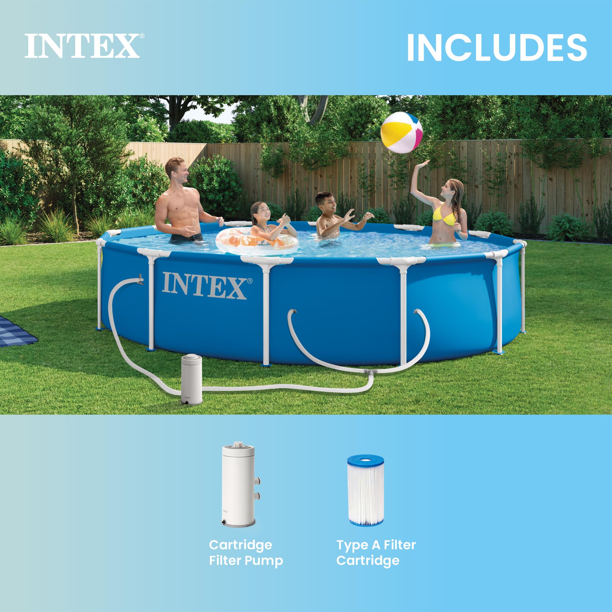 Intex Metal Frame Pool Set 12ft x 30in - Easy to Assemble Above Ground Pool With 530 GPH Pump