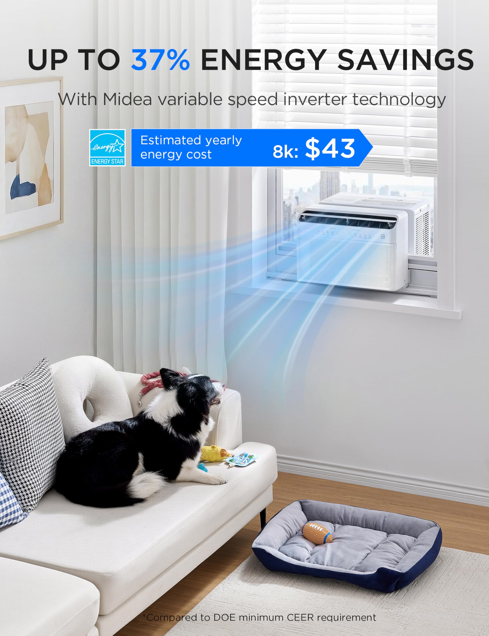 Midea 8000 BTU U Shaped Smart Inverter Window AC Ultra Quiet Cools 350 Sq Ft Alexa Google Assistant Compatible