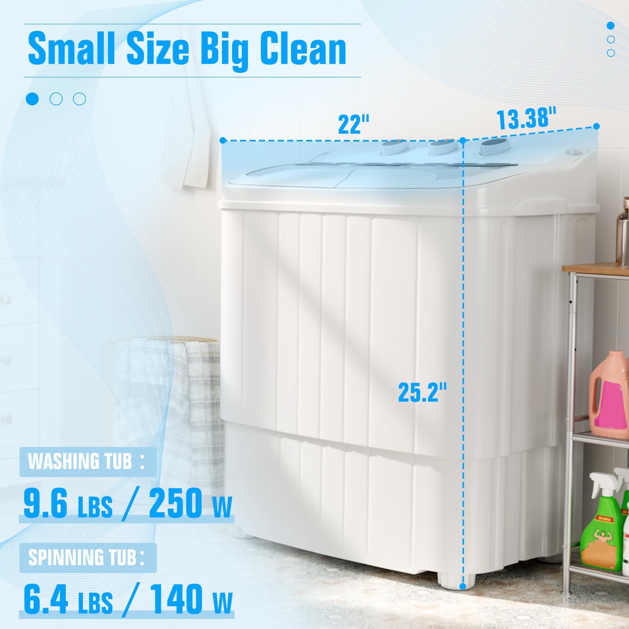 SUNCROWN Portable Twin Tub Semi Automatic Washing Machine - Energy Saving Compact Laundry for Apartments and RVs