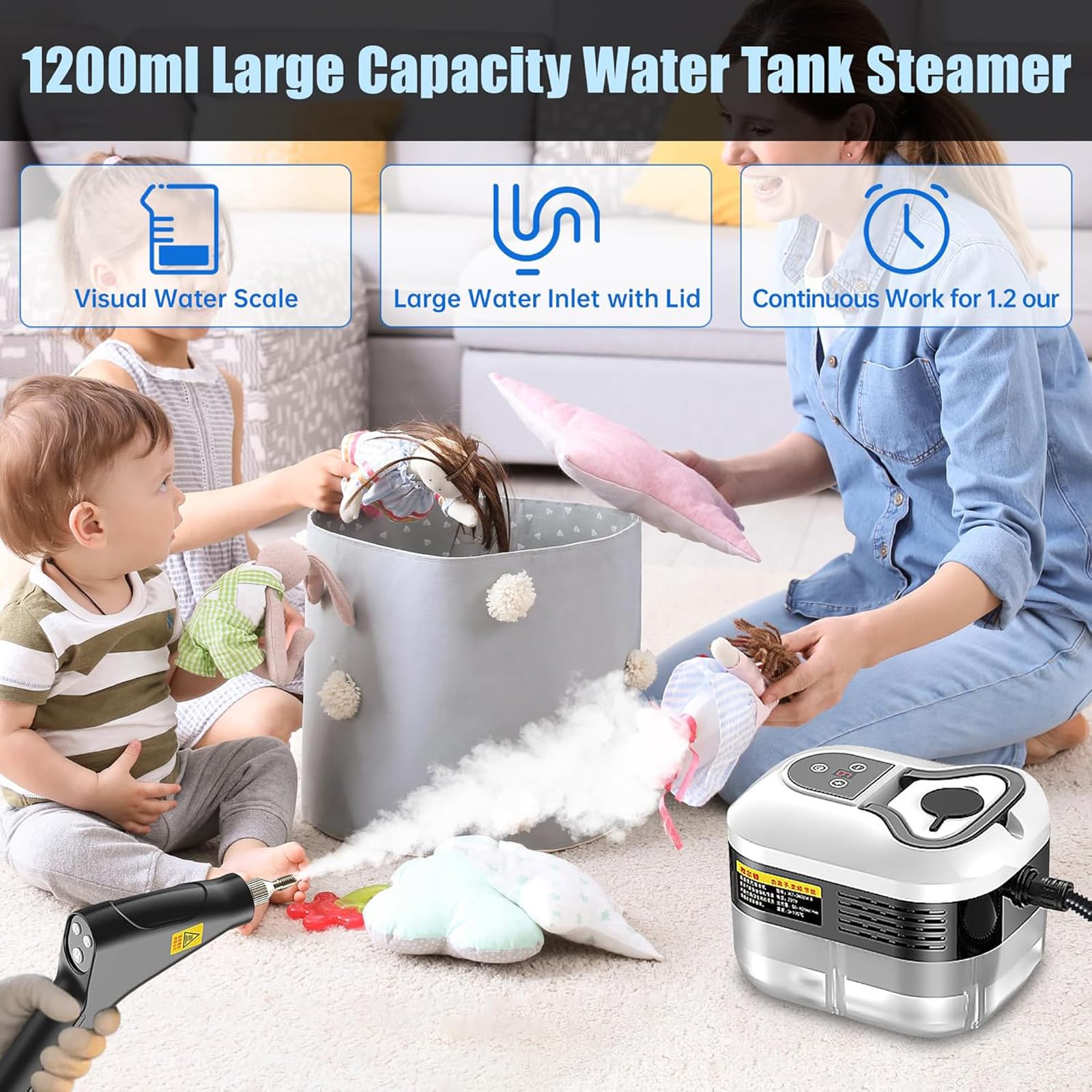 XUZIE Powerful 2500W Steam Cleaner Handheld - 15s Fast Heat Up, 6 Levels, Deep Cleaning for Floors, Kitchen, Bath, Car