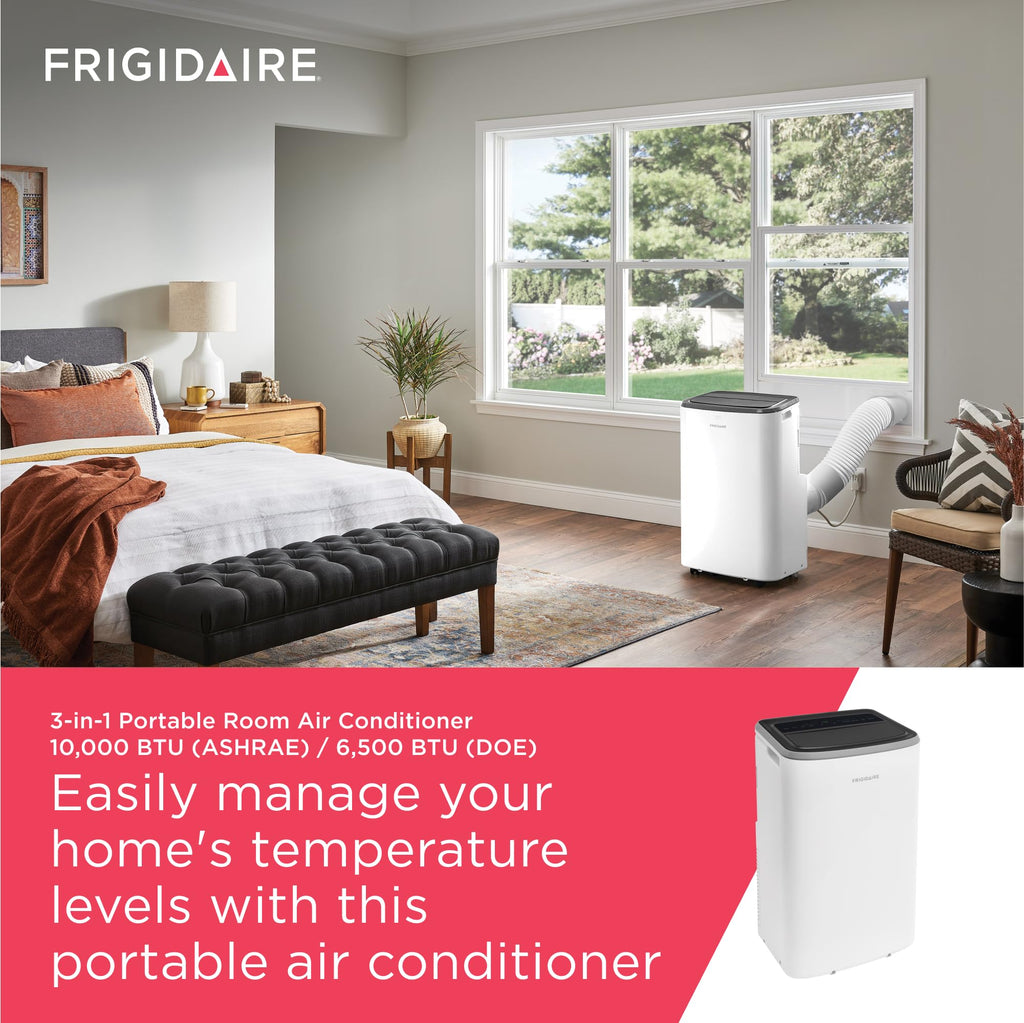 Frigidaire 3-In-1 Portable Room Air Conditioner 10000 BTU ASHRAE 6500 DOE - Cools Up To 450 Sq Ft Quiet Operation