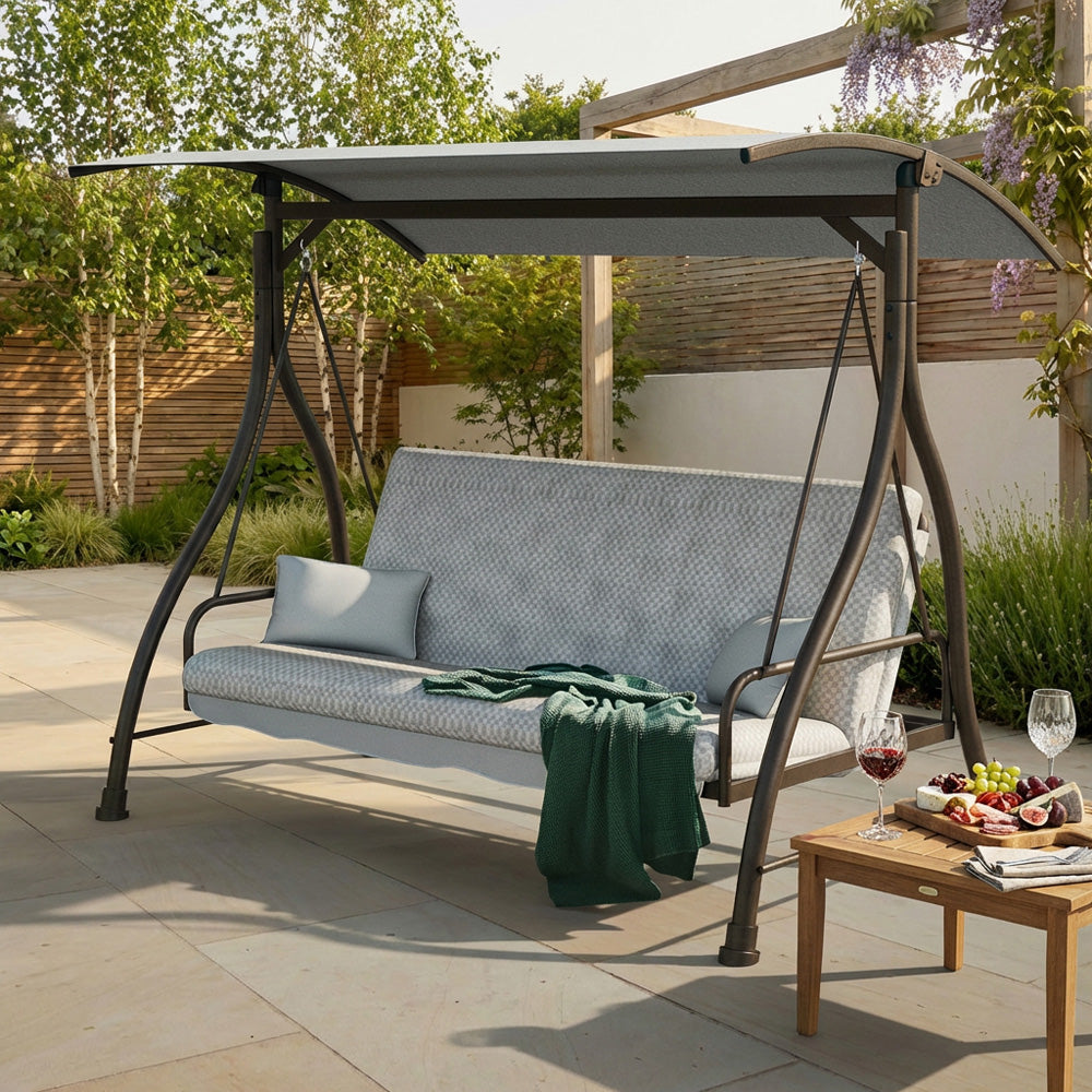 Malay Riviera 3 Seater Combo Swingbed - Transforms Into Cozy Bed With Durable Shade Canopy For Outdoor Relaxation