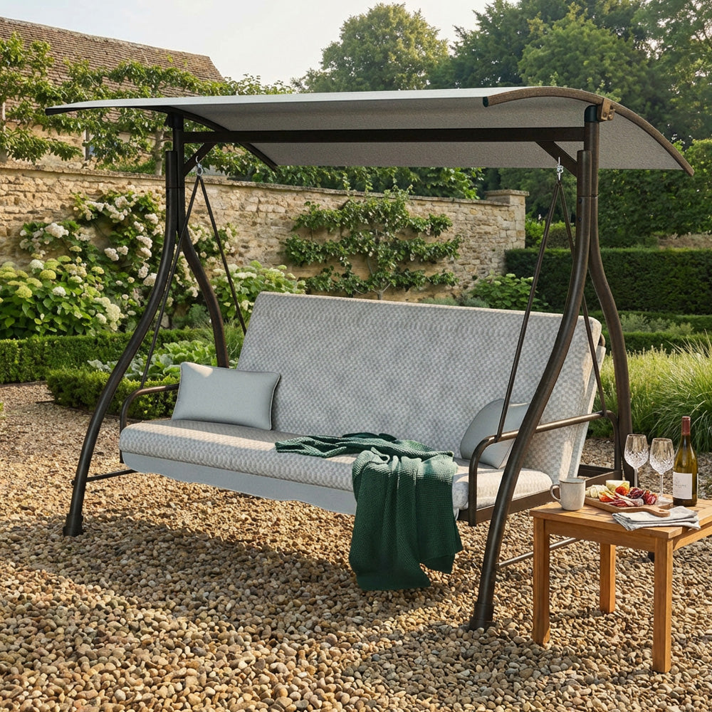 Malay Riviera 3 Seater Combo Swingbed - Transforms Into Cozy Bed With Durable Shade Canopy For Outdoor Relaxation