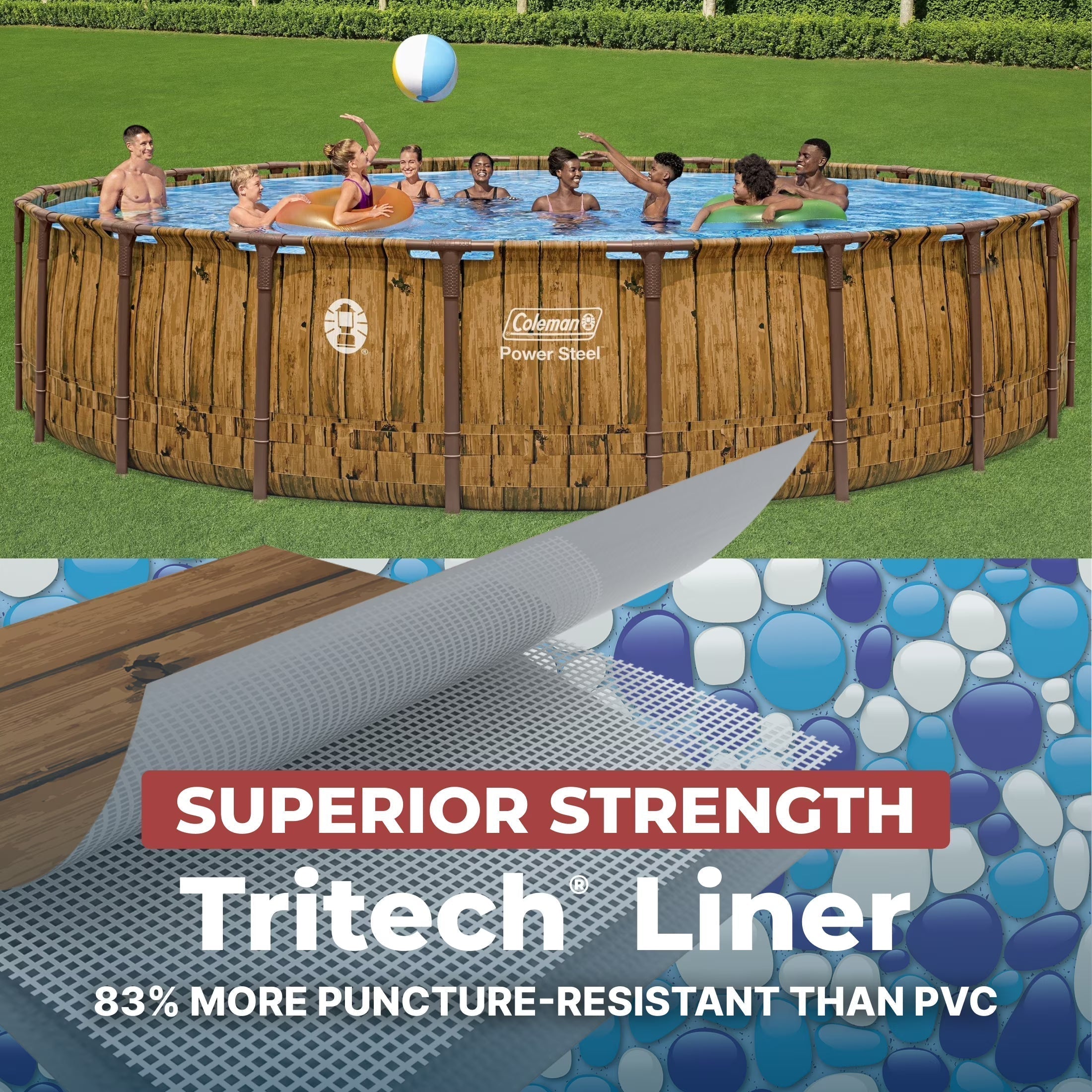 Coleman Power Steel 22 Ft Round Above Ground Pool Set - Durable Corrosion Resistant Steel Frame
